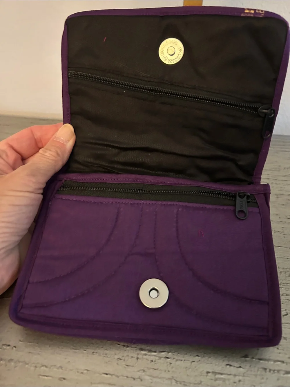 Embellished Purple Women's Clutch with Gold Stitching 6.5x4.5